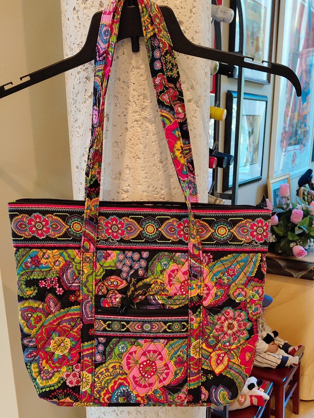 Vera Bradley Black Multi Floral Quilted Shoulder Tote